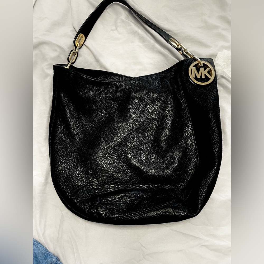 Michael Kors Black Hobo Bag with Gold Accents